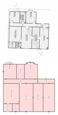 archbuildAI: a source floor plan beside its parsed room layout